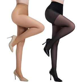 Yilanmy 2 Pairs Tummy Control Support Pantyhose for Women, 40D Sheer Control Top Shaping Tights Stockings