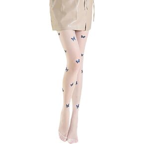 Verdusa Women's Butterfly Patterned Sheer Tights Y2k Mesh High Waist Stockings Pantyhose