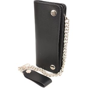 Milwaukee Leather MLW7812 Men's 8" Leather Long Bi-Fold Biker Wallet w/Anti-Theft Stainless Steel Chain