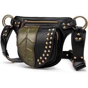 حقيبة الخصر مهرجان تصميم الأوراق للمشي لمسافات طويلة والسفر ، حقيبة حزام Crossbody الجلدية للنساء والرجال ، حزمة Fanny Steampunk قابلة للتعديل للمغامرات الخارجية ، الأخضر
