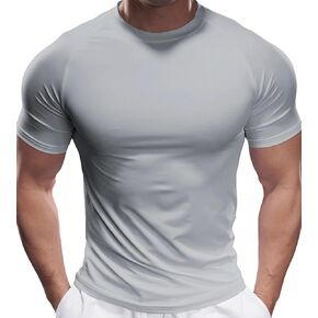 Fioboc Compression Shirts Active Crew Neck Tee Moisture Wicking Quick Dry Gym Running Shirts S-4XL
