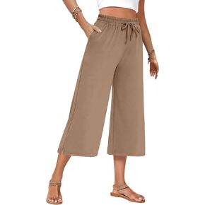 AURUZA Women's Capri Pants-Loose Fit, High-Waisted, Wide Leg Lounge Trousers Palazzo with Pockets，for Yoga and Casual