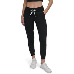 DKNY Women's Logo Drawstring Fleece Jogger Sweatpant, Black, Small