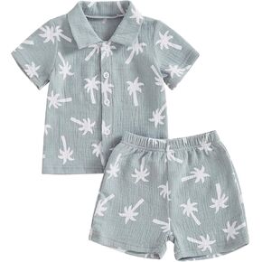 Thorn Tree Toddler Boy ملابس صيفية زر أسفل القميص والقصيرة 2pcs شجرة مطبوعة الشاطئ غير الرسمية