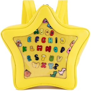 Yellow Star-Shaped Kawaii Ita Backpack, Ita Bag for Women Girls, Y2K Cute Aesthetic, Pin Bag for Anime PU Leather