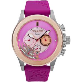 MULCO Watches for Women - Frost, Stainless Steel Case with Wrist Silicone Band, Quartz Multifunctional Movement, Large Face Analog Display, Crystals Stones,100m -Waterproof