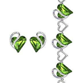 Leafael Infinity Love Heart Stud أقراط وسوار للنساء ، المجوهرات الكريستانية في أغسطس ، هدايا نغمة فضية للنساء ، Green Peridot