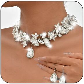 Unicra Crystal Bridal Wedding Jewelry Set Rhinestone Necklace Earrings Sets Formal Costume Jewelry for Women and Brides