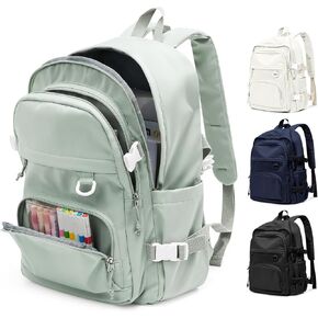 Lightweight Backpack for College & High School Backpack With Lots of Pockets Cute School Bag for Girls Boys, Large Capacity Bookbag for Women Men, Waterproof Teens Casual Daypack Backpack(Beige)
