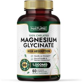 Built By Nature Magnesium Glycinate 1000mg – High Absorption Magnesium Supplement – 100% Chelated, Gentle on Stomach - Muscle, Heart, Bone & Relaxation Support - Non-GMO, Vegan - 120 Capsules