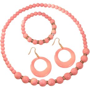 3Pcs Colorful Acrylic Round Beaded Necklace Bracelet Earrings Set Vintage Lightweight Resin Neon Beads Choker Necklace Geometric Statement Necklace for Women 70S 80S Costume Party Jewelry