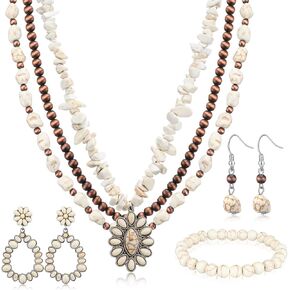 Tondiamo 4 Pcs Rustic Couture's Western Jewelry Set Turquoise Cowgirl Accessories Vintage Boho Jewelry Sets for Women Western Accessories for Southwestern Chunky Costume Birthday Gift
