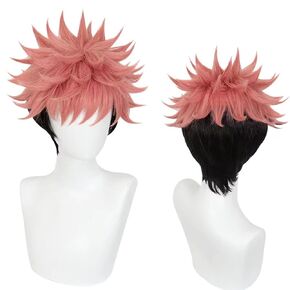 Anime Yuji Itadori Wig Jujutsu Kaisen Season 2 Anime Short Pink Mixed Black Costume Hair Wig for men boy Cosplay Show/Halloween Costume