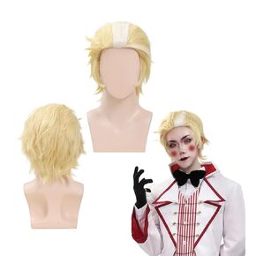 C-ZOFEK Lucifer Morningstar Cosplay Wig Anime Hair Short Blonde with White Wig for Men Halloween Accessories (Gold)