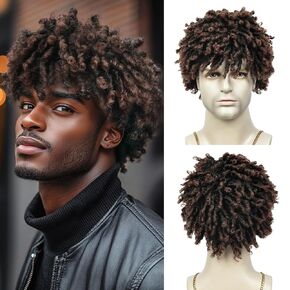 BECUS Short Braided Wigs for Black Men Dreadlock Wig Men Brown Curly Wigs Halloween Cosplay