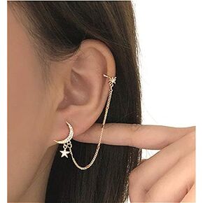 Sither Women Earring with Cuff Chain Ear Clips Ear Wraps Cuff Earrings Dangle Earrings Helix Cartilage Clip On Christmas Jewelry Gift for Her(1 Piece)