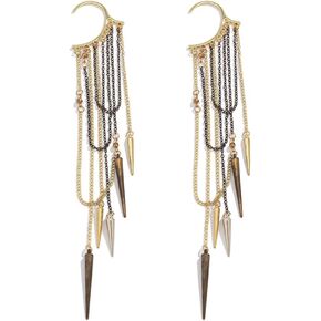 Wiwpar Fashion Long Chain Tassel Earrings Studded Spike Rivet Dangle Earrings Punk Stud Ear Cuffs Earrings for Women (2pcs)