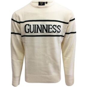 Guinness Official Men's Knit Sweater With Green Text Cream Colour Large