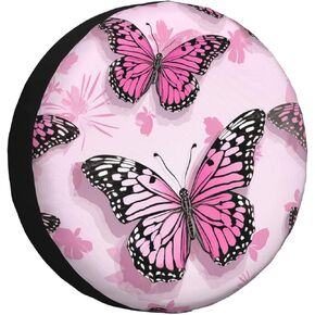 Spare Tire Cover Weatherproof Wheel Cover Fit for Jeep Wrangler Rv SUV Truck Travel Trailer 17" Pink Butterfly Animal Print Tire Cover