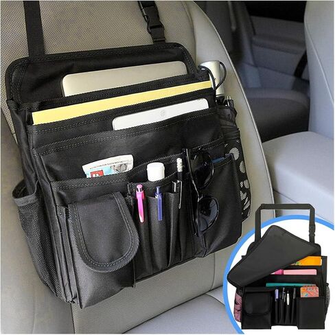 Car Front Seat Organizer, Car Backseat Organizer with Adjustable Shoulder Strap, Passenger Seat File Storage Bag with Dedicated Laptop Tablet Holder Cup Holder for Car Law Enforcement (Black) in Kuwait