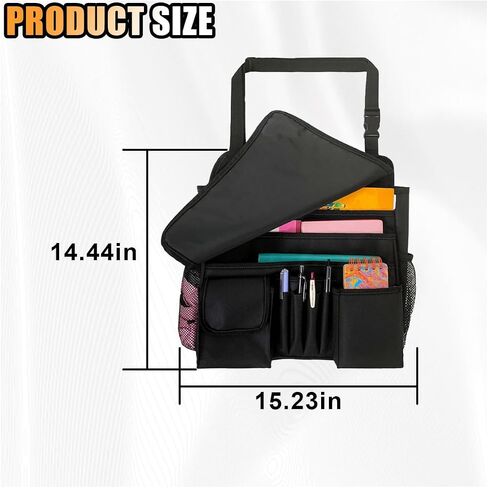 Car Front Seat Organizer, Car Backseat Organizer with Adjustable Shoulder Strap, Passenger Seat File Storage Bag with Dedicated Laptop Tablet Holder Cup Holder for Car Law Enforcement (Black) in Kuwait