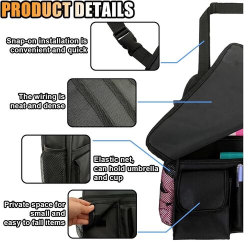 Car Front Seat Organizer, Car Backseat Organizer with Adjustable Shoulder Strap, Passenger Seat File Storage Bag with Dedicated Laptop Tablet Holder Cup Holder for Car Law Enforcement (Black) in Kuwait