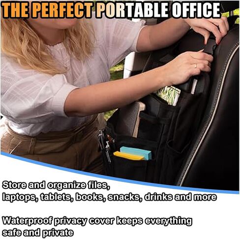Car Front Seat Organizer, Car Backseat Organizer with Adjustable Shoulder Strap, Passenger Seat File Storage Bag with Dedicated Laptop Tablet Holder Cup Holder for Car Law Enforcement (Black) in Kuwait