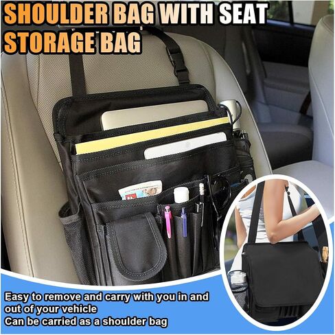 Car Front Seat Organizer, Car Backseat Organizer with Adjustable Shoulder Strap, Passenger Seat File Storage Bag with Dedicated Laptop Tablet Holder Cup Holder for Car Law Enforcement (Black) in Kuwait