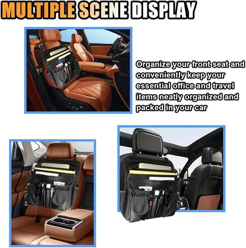 Car Front Seat Organizer, Car Backseat Organizer with Adjustable Shoulder Strap, Passenger Seat File Storage Bag with Dedicated Laptop Tablet Holder Cup Holder for Car Law Enforcement (Black) in Kuwait