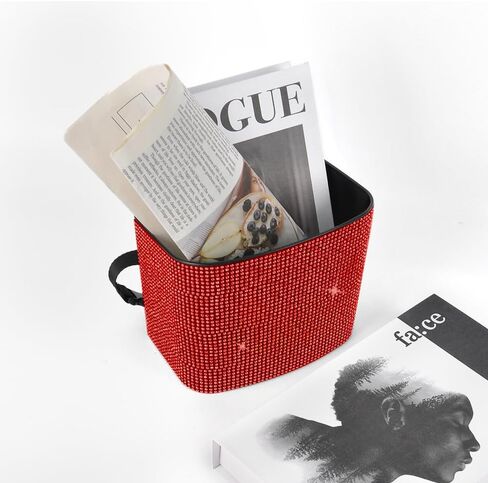 Rhinestone Car Trash Can Garbage Women Car Trash Can Opening Car Trash Bag Hanging Bling Automotive Trashcan for Women Car, Red in Saudi Arabia