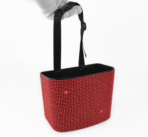 Rhinestone Car Trash Can Garbage Women Car Trash Can Opening Car Trash Bag Hanging Bling Automotive Trashcan for Women Car, Red in Saudi Arabia