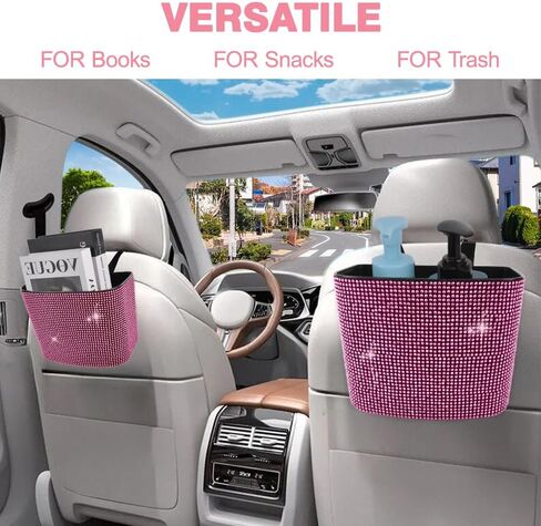 Rhinestone Car Trash Can Garbage Women Car Trash Can Opening Car Trash Bag Hanging Bling Automotive Trashcan for Women Car, Red in Saudi Arabia