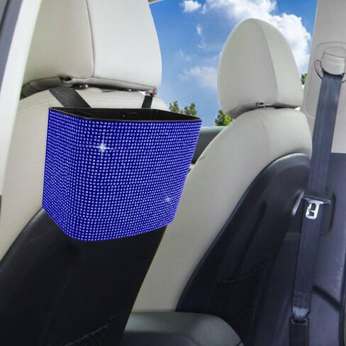 Rhinestone Car Trash Can Garbage Women Car Trash Can Opening Car Trash Bag Hanging Bling Automotive Trashcan for Women Car, Red in Kuwait