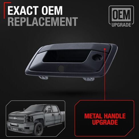 T1A Tailgate Handle Assembly, Upgraded Metal - Compatible with 2014-2015 Chevrolet Silverado, GMC Sierra - Liftgate Latch Handle - Textured Black, w/Camera Hole - OEM 23448681, 23128692, 23156952 in Kuwait