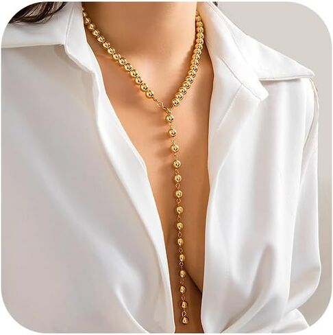 Long Pearl Beaded Lariat Y Necklaces for Women Dainty Gold Round Balls Choker Silver Fake Pearls Statement Necklace Vintage Lariat Jewelry Gifts in Saudi Arabia