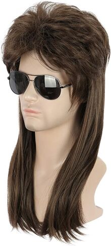 Karlery Long Straight Brown 70s 80s Disco Mullet Wig Halloween Costume Wig Cosplay Punk Rock Wig in Kuwait