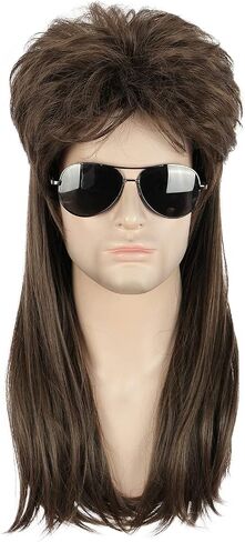Karlery Long Straight Brown 70s 80s Disco Mullet Wig Halloween Costume Wig Cosplay Punk Rock Wig in Kuwait