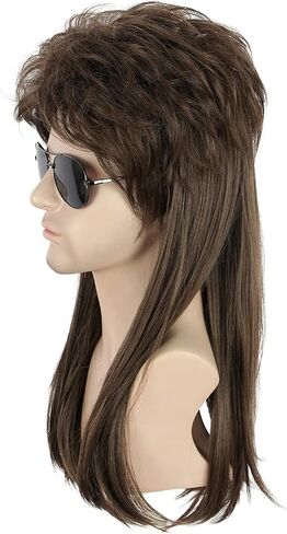 Karlery Long Straight Brown 70s 80s Disco Mullet Wig Halloween Costume Wig Cosplay Punk Rock Wig in Kuwait