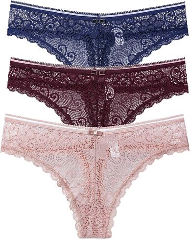 Womens 3 Pack Lace Thong Bikinis Low Rise Panties Underwear S-XL in Saudi Arabia