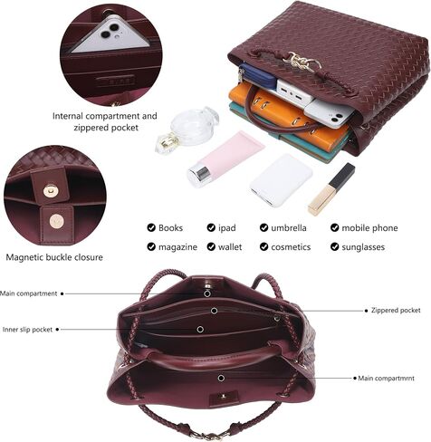 Woven Tote Bag for Women Crossbody Handbag,Vegan Leather Large Tote Purse,Trendy Satchel Handbag Bowknot Shoulder Bag in Saudi Arabia
