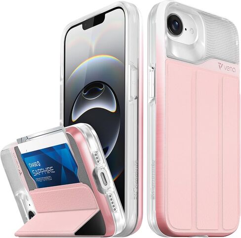 حافظة محفظة VENA vCommute لهاتف iPhone 16 Plus، [حماية من السقوط من الدرجة العسكرية] غطاء جلدي قابل للطي مع مسند للبطاقات - أسود in Kuwait