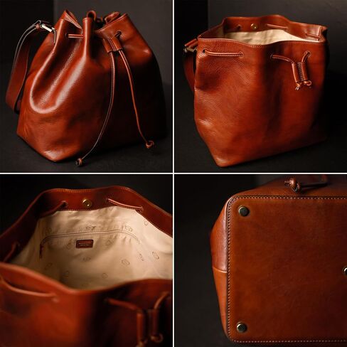 Time Resistance Leather Bucket Bag - Full-Grain Leather Handbag for Women - Italian Handmade Shoulder Bag in Kuwait