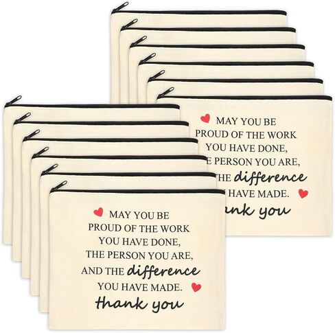 Coume 12 Pieces Thank You Gift Makeup Bags for Women Inspirational Appreciation Gift for Coworkers Teacher Nurse Employee Social Worker Volunteer Canvas Cosmetic Bags for Birthday Leaving(Inspiring) in Saudi Arabia
