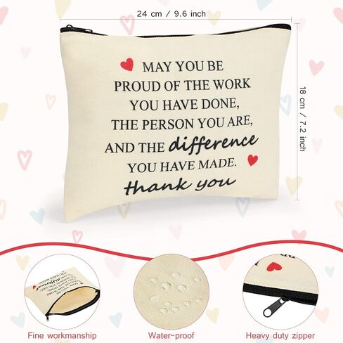Coume 12 Pieces Thank You Gift Makeup Bags for Women Inspirational Appreciation Gift for Coworkers Teacher Nurse Employee Social Worker Volunteer Canvas Cosmetic Bags for Birthday Leaving(Inspiring) in Saudi Arabia