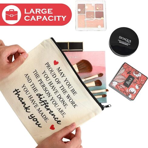 Coume 12 Pieces Thank You Gift Makeup Bags for Women Inspirational Appreciation Gift for Coworkers Teacher Nurse Employee Social Worker Volunteer Canvas Cosmetic Bags for Birthday Leaving(Inspiring) in Saudi Arabia