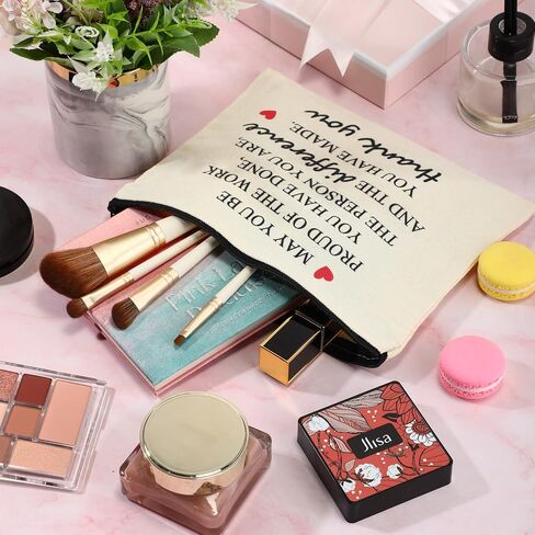 Coume 12 Pieces Thank You Gift Makeup Bags for Women Inspirational Appreciation Gift for Coworkers Teacher Nurse Employee Social Worker Volunteer Canvas Cosmetic Bags for Birthday Leaving(Inspiring) in Saudi Arabia