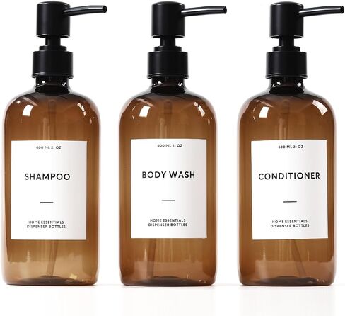 HOMCDALY Shampoo and Conditioner Dispenser, 21oz 3-Pack Refillable Pump Bottles, Shampoo Container, Empty Pump Bottle, Bathroom Shower Dispenser（21oz-White&Gold） in Saudi Arabia