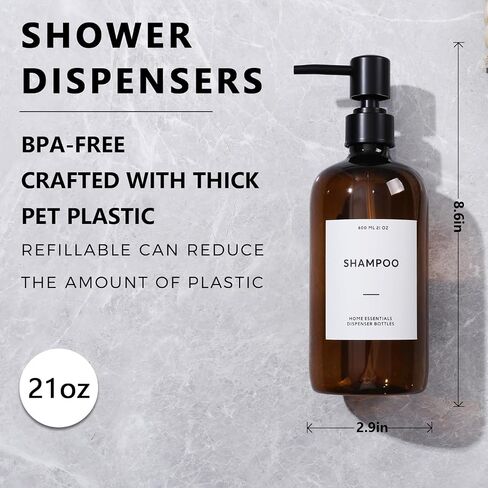 HOMCDALY Shampoo and Conditioner Dispenser, 21oz 3-Pack Refillable Pump Bottles, Shampoo Container, Empty Pump Bottle, Bathroom Shower Dispenser（21oz-White&Gold） in Saudi Arabia