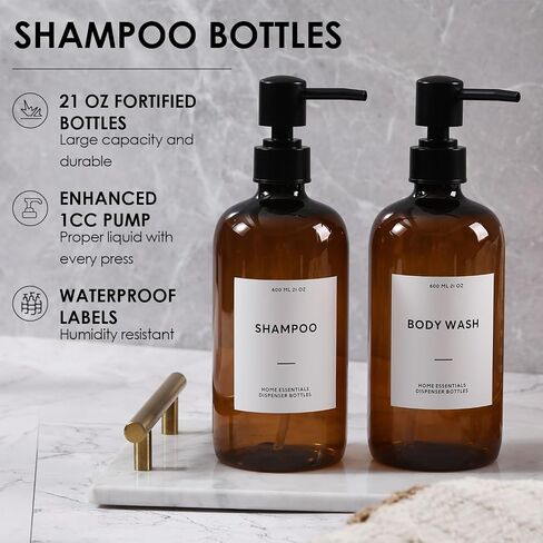 HOMCDALY Shampoo and Conditioner Dispenser, 21oz 3-Pack Refillable Pump Bottles, Shampoo Container, Empty Pump Bottle, Bathroom Shower Dispenser（21oz-White&Gold） in Saudi Arabia