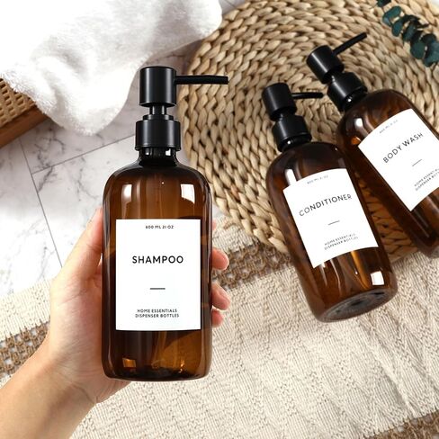 HOMCDALY Shampoo and Conditioner Dispenser, 21oz 3-Pack Refillable Pump Bottles, Shampoo Container, Empty Pump Bottle, Bathroom Shower Dispenser（21oz-White&Gold） in Saudi Arabia